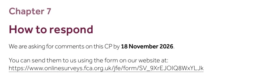 FCA consultation paper CP26/36 how to respond page asking for comments by 18 November 2026