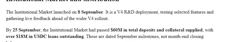 Compound Foundation forum paragraph on the Institutional Market launch on 8 September and 60 million dollars of deposits by 25 September
