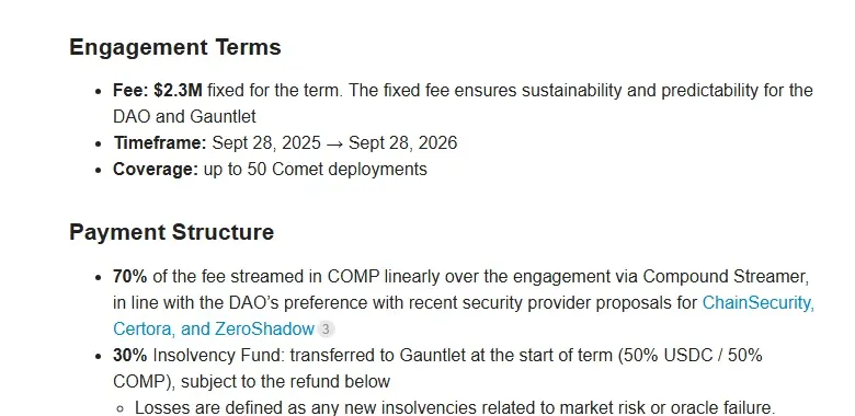 Compound forum Year 5 engagement terms showing a 2.3 million dollar fixed fee