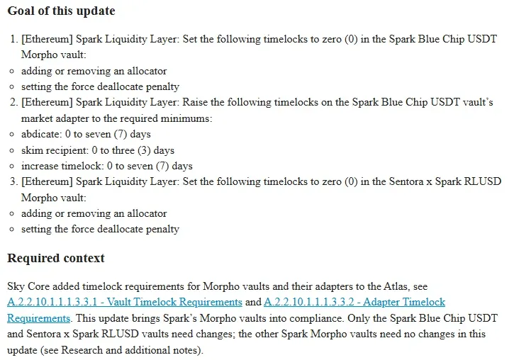 Sky Forum technical scope goals for the Spark Blue Chip USDT and Sentora RLUSD Morpho vaults timelocks